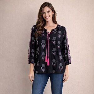 Black Dreamcatcher Blouse with Pink Accents